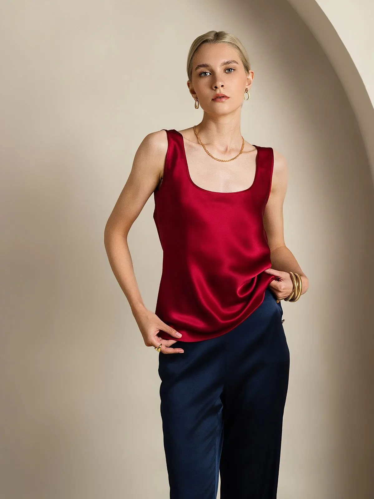 19Momme Seiden U-Ausschnitt Trger TankTop