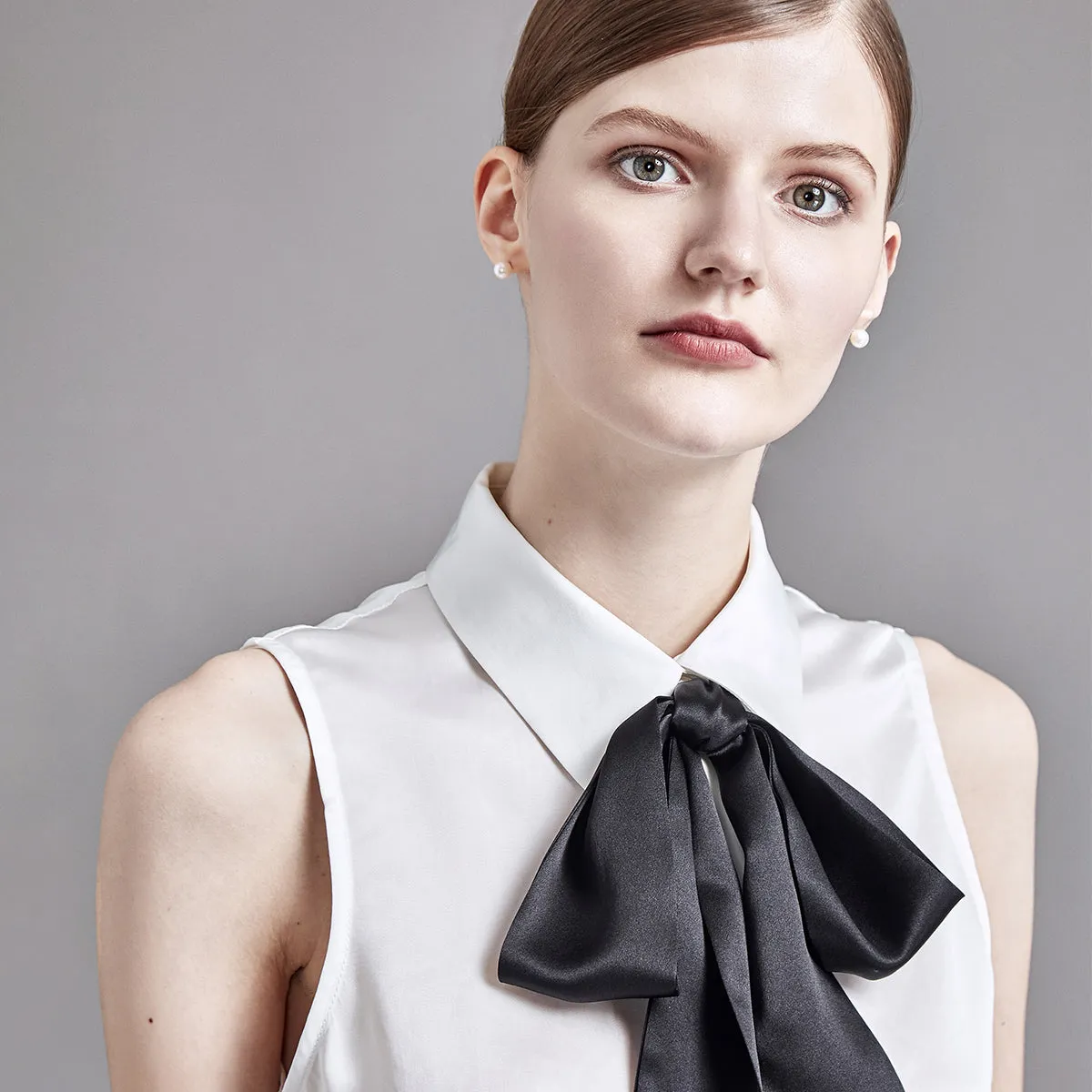 22 Momme Women Elegant 2-in-1 Sleeveless Silk Shirt with Detachable Bow