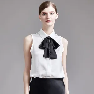 22 Momme Women Elegant 2-in-1 Sleeveless Silk Shirt with Detachable Bow