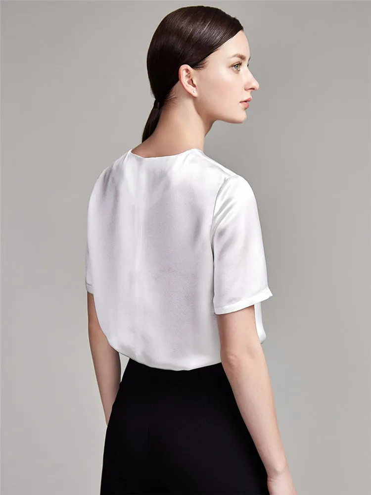 22 Momme Women's Round Neck Basic Silk T-Shirt