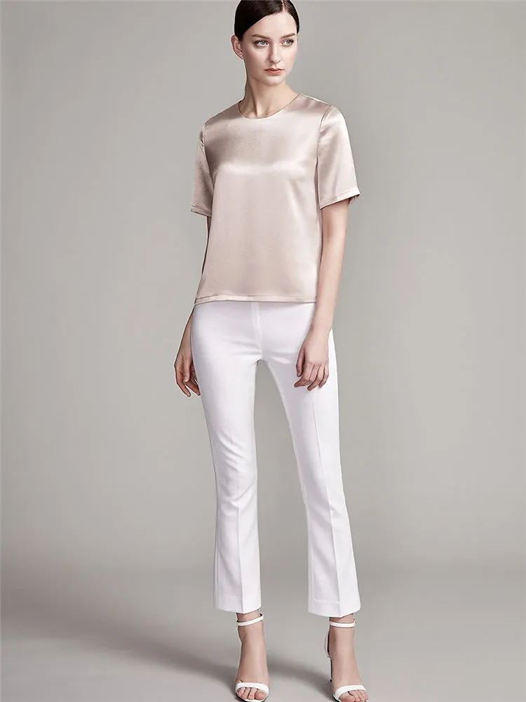 22 Momme Women's Round Neck Basic Silk T-Shirt