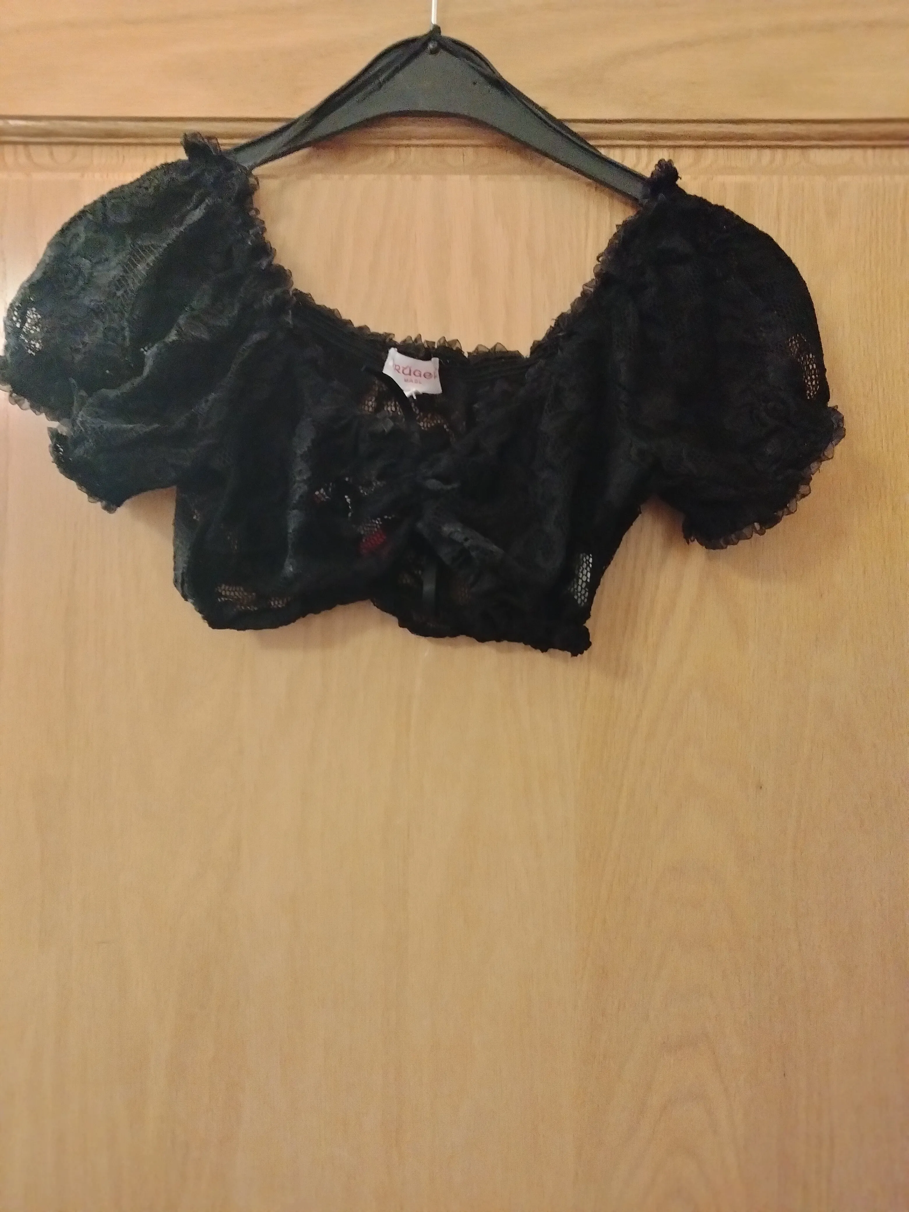 30030 Krueger Carmen Style Soft Elastic   Lace Dirndl Blouse with with adjustable Cleavage in black