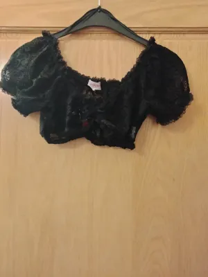 30030 Krueger Carmen Style Soft Elastic   Lace Dirndl Blouse with with adjustable Cleavage in black