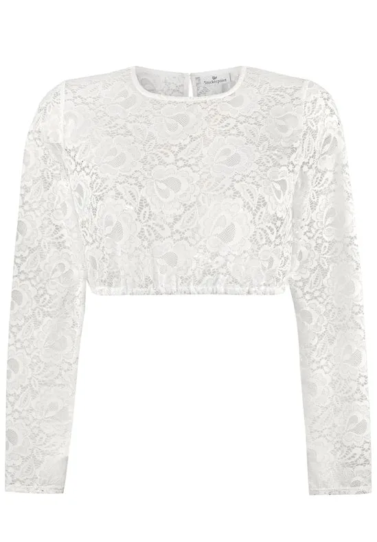 361755 Jessica Stockerpoint Fine  Lace Dirndl Blouse, creme,  long sleeves