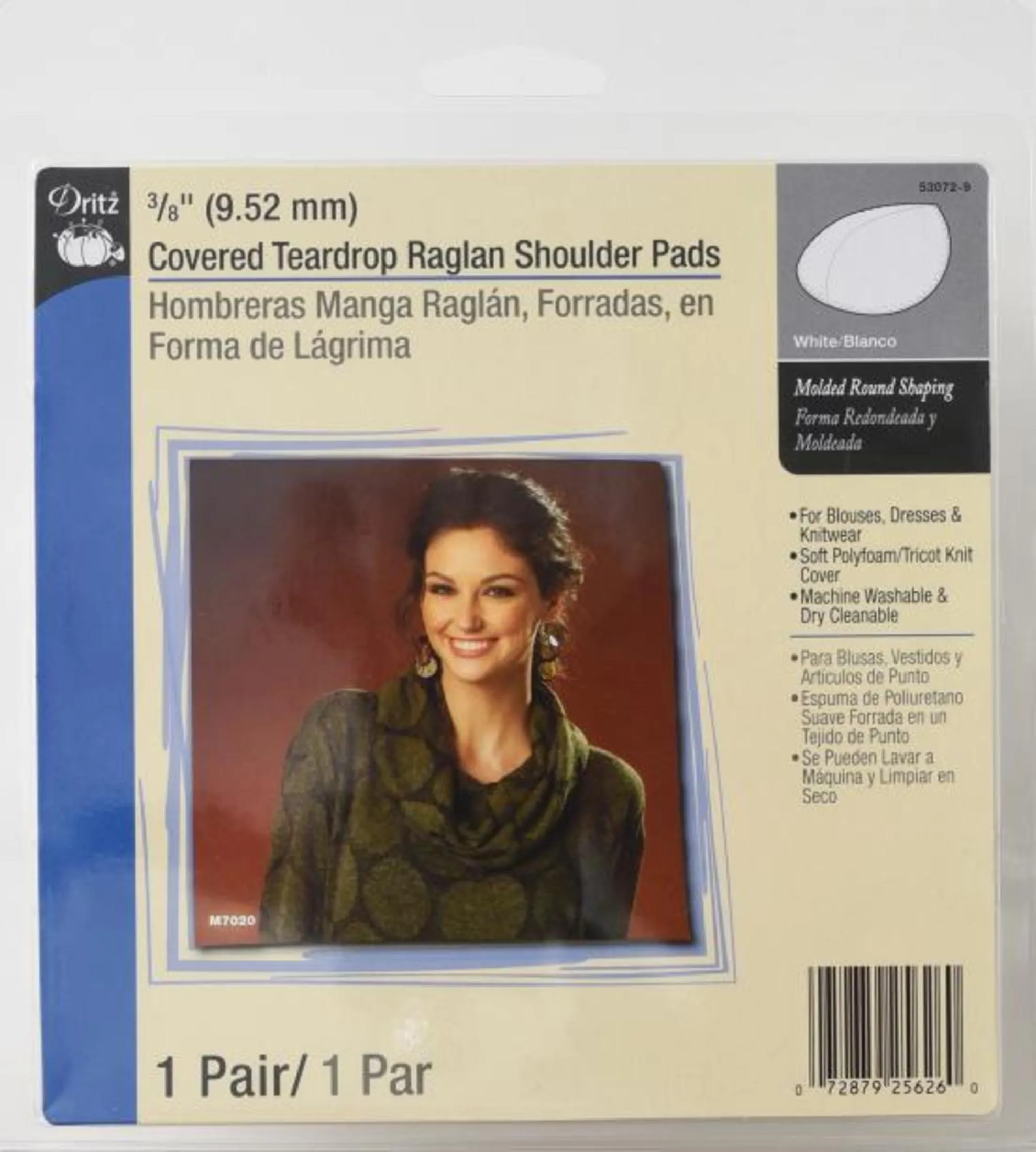 3/8" Covered Teardrop Raglan Shoulder Pads, White