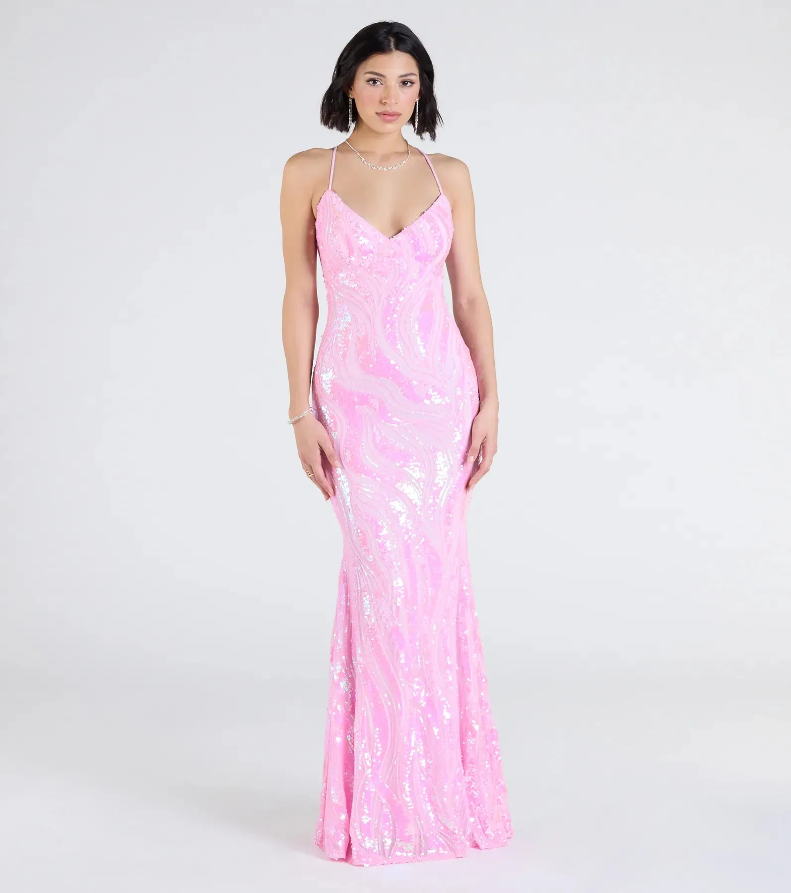 Acacia Iridescent Sequin Lace-Up Formal Dress