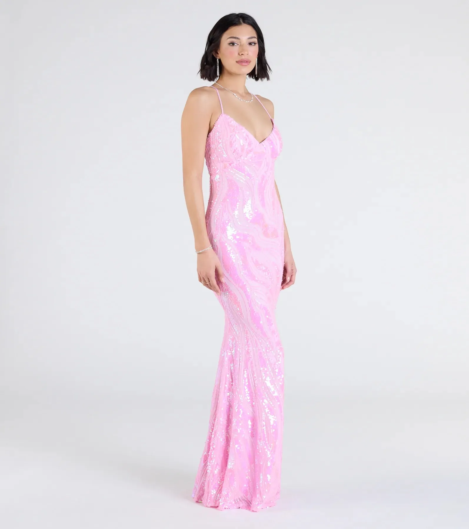 Acacia Iridescent Sequin Lace-Up Formal Dress