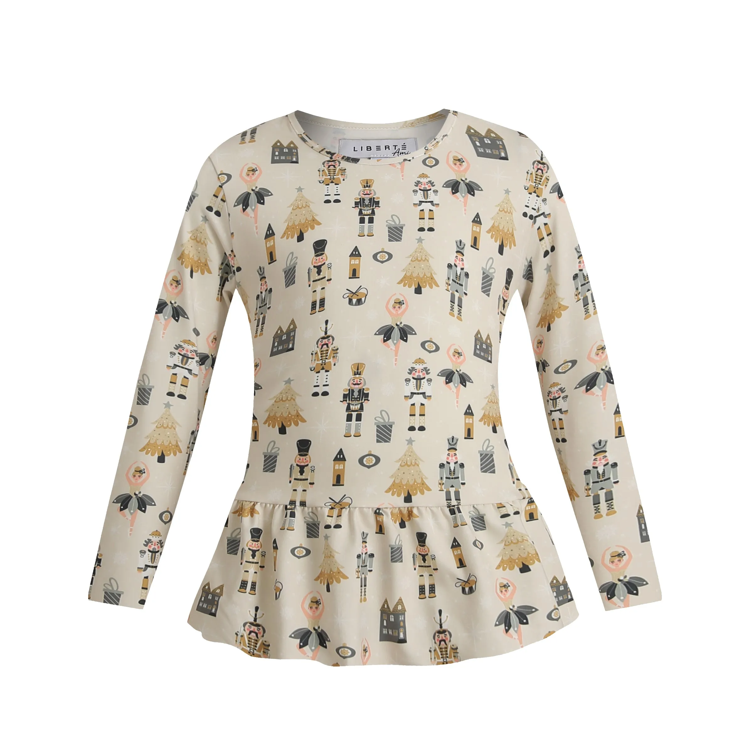 ALMA-LS-FRILL-TSHIRT (KIDS) - NUTCRACKER CREME
