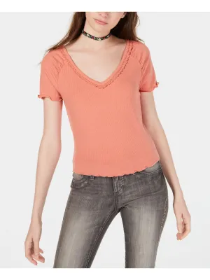 AMERICAN RAG Womens Fitted  Tie-back Short Sleeve V Neck Crop Top