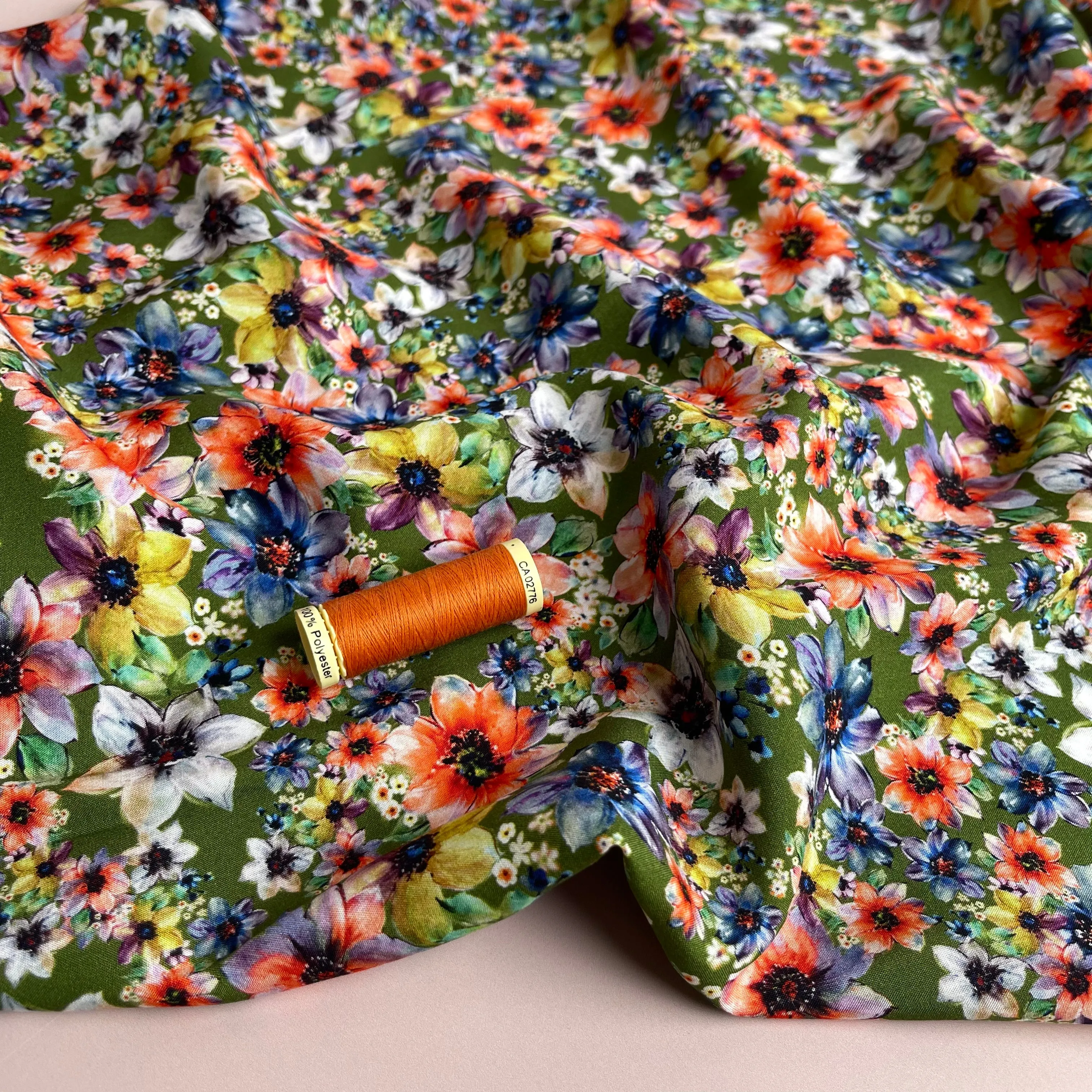 Autumn Meadow Grass Green Viscose Fabric