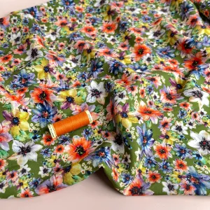 Autumn Meadow Grass Green Viscose Fabric