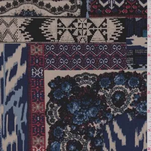 Black Multi Patchwork Jersey Knit Fabric