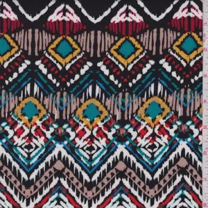 Black/Red Multi Southwest Chevron Rayon Challis Fabric
