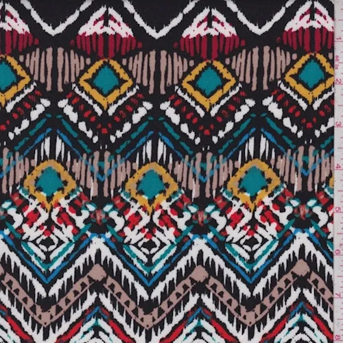 Black/Red Multi Southwest Chevron Rayon Challis Fabric