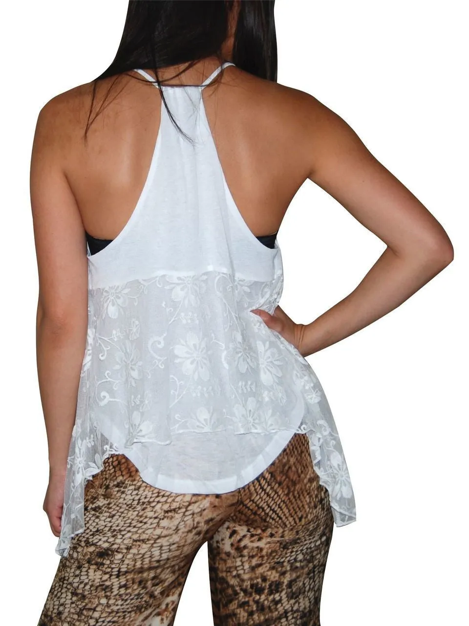 Blouses Sleeveless Top Lace Butterfly White