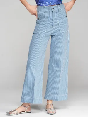 Blue Pin Stripe Jeans with Star Button Detail