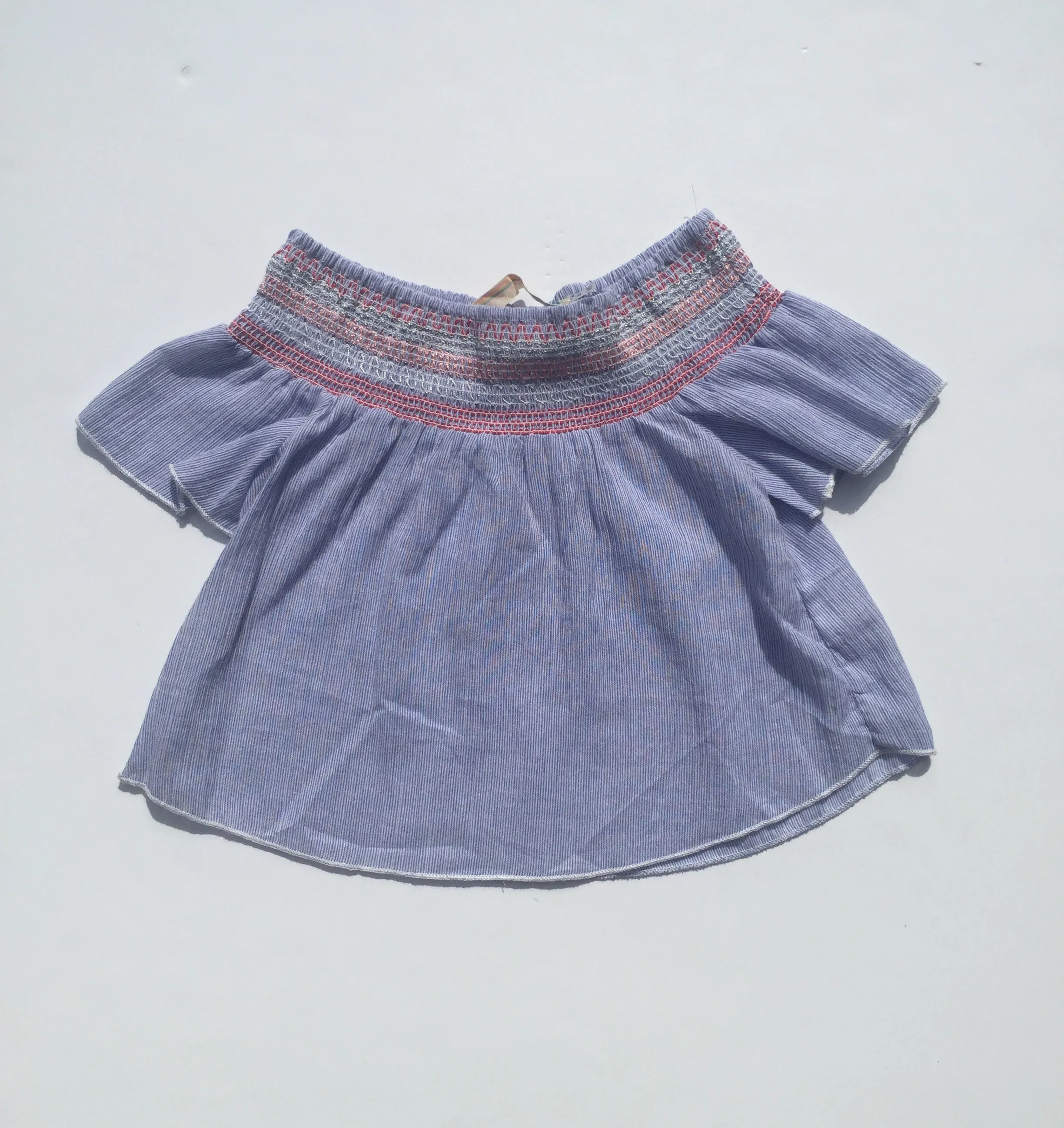 Blue Stripe Smock Off Shoulder Top
