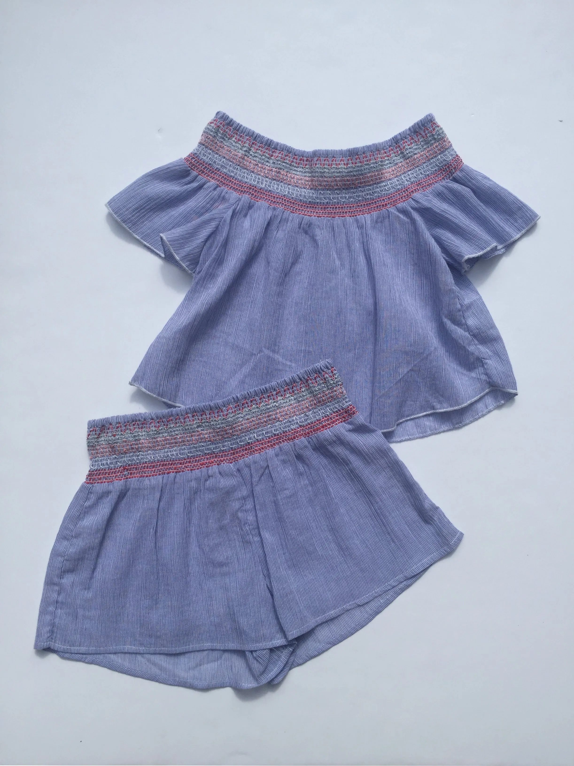 Blue Stripe Smock Off Shoulder Top