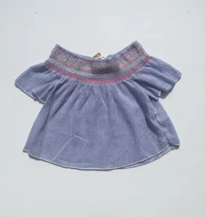 Blue Stripe Smock Off Shoulder Top