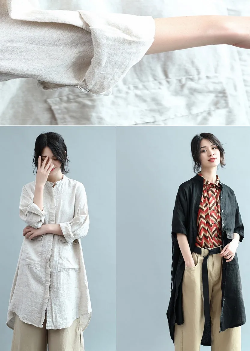 Bohemian lapel Button Down cotton top silhouette Organic Fashion beige Plus Size Clothing blouses Summer