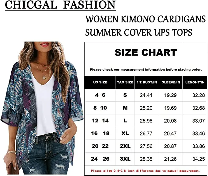Boho Army Green Women's Floral Print Puff Sleeve Kimono Cardigan Loose Cover Up Casual Blouse Tops - Chicgal