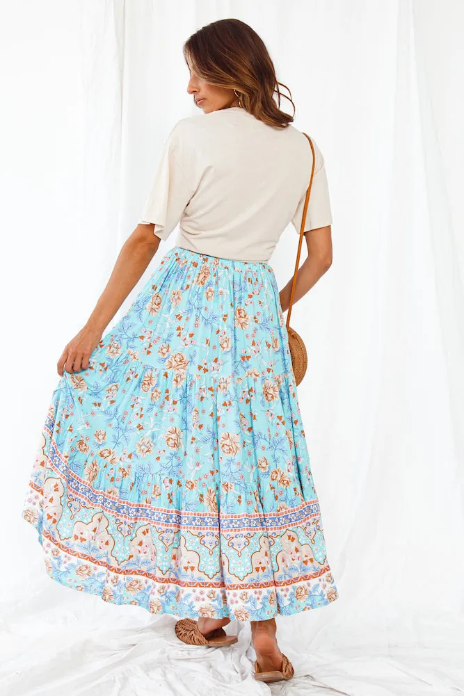 Broaden Social Horizons Maxi Skirt Aqua