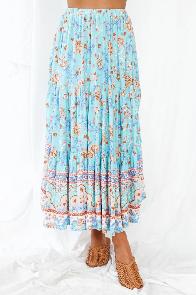 Broaden Social Horizons Maxi Skirt Aqua