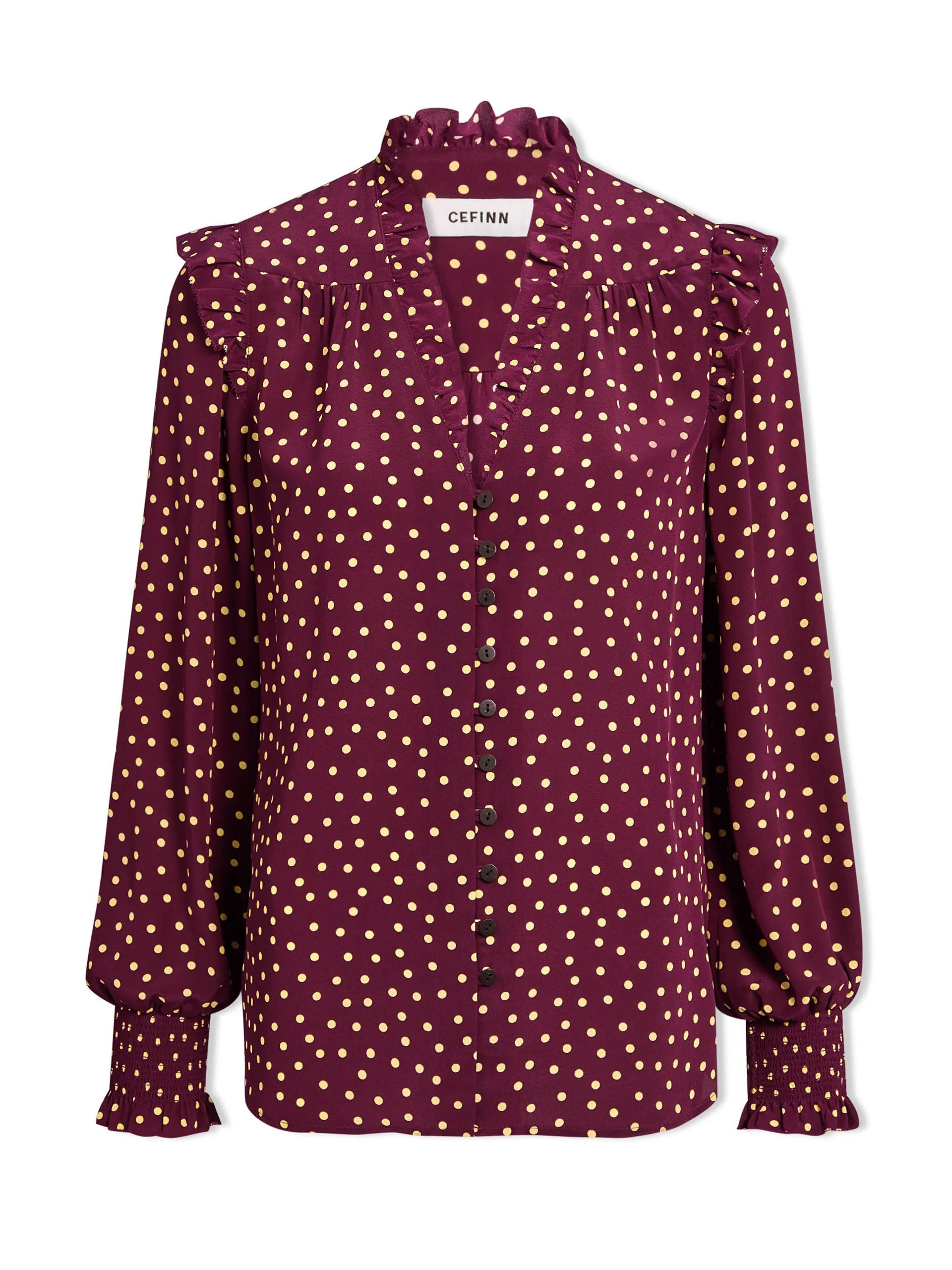 Burgundy gold polka dot print Stella silk shirt