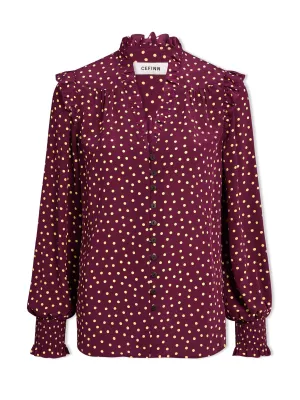 Burgundy gold polka dot print Stella silk shirt