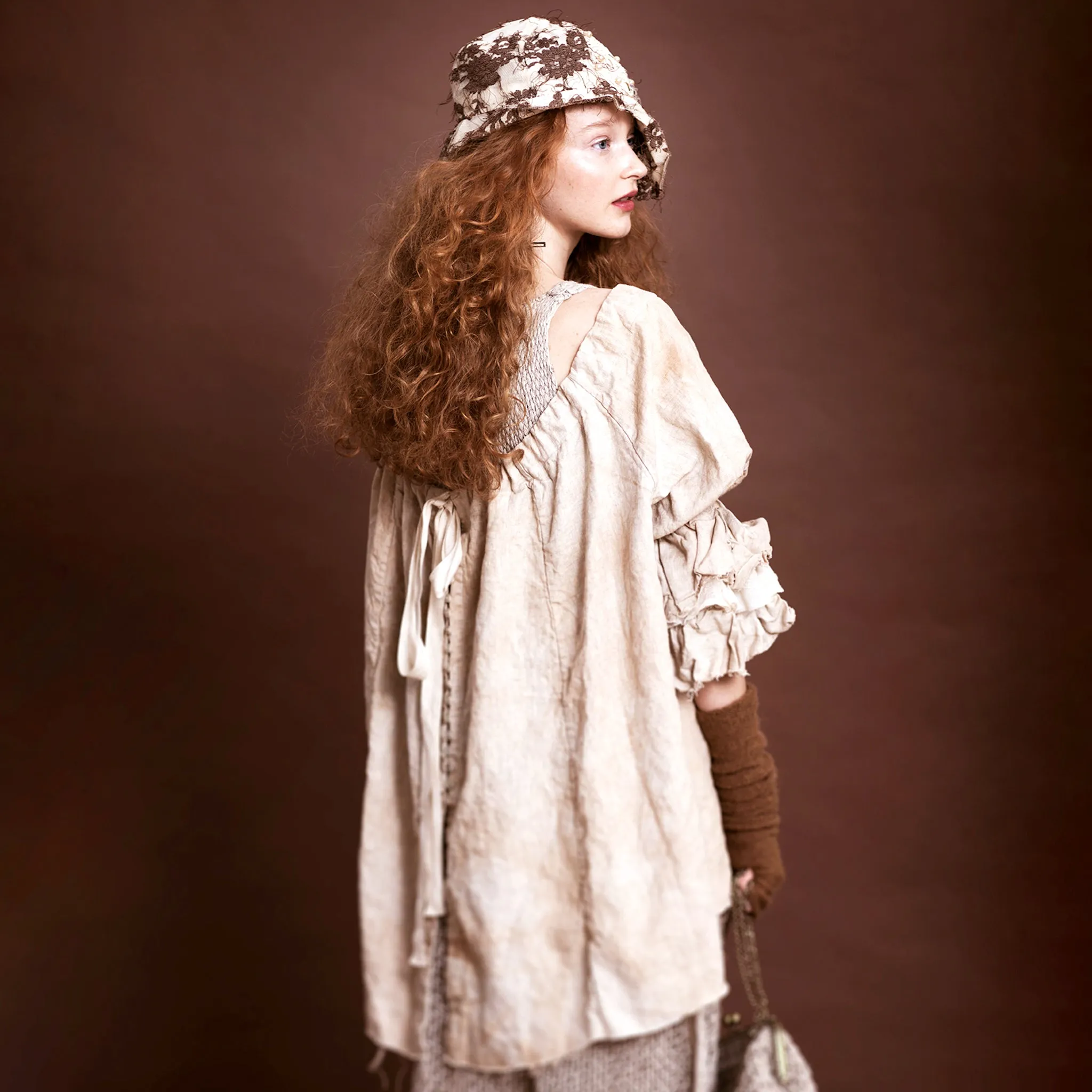 Button Back Blouse (Linen) - Tea Stain