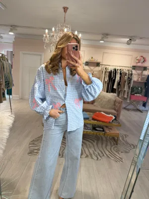 CASSIDY GINGHAM BOW BLOUSE BLUE