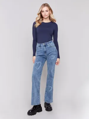 Charlie B Fall 2024-C5572-156-Heart Jeans-Medium Blue