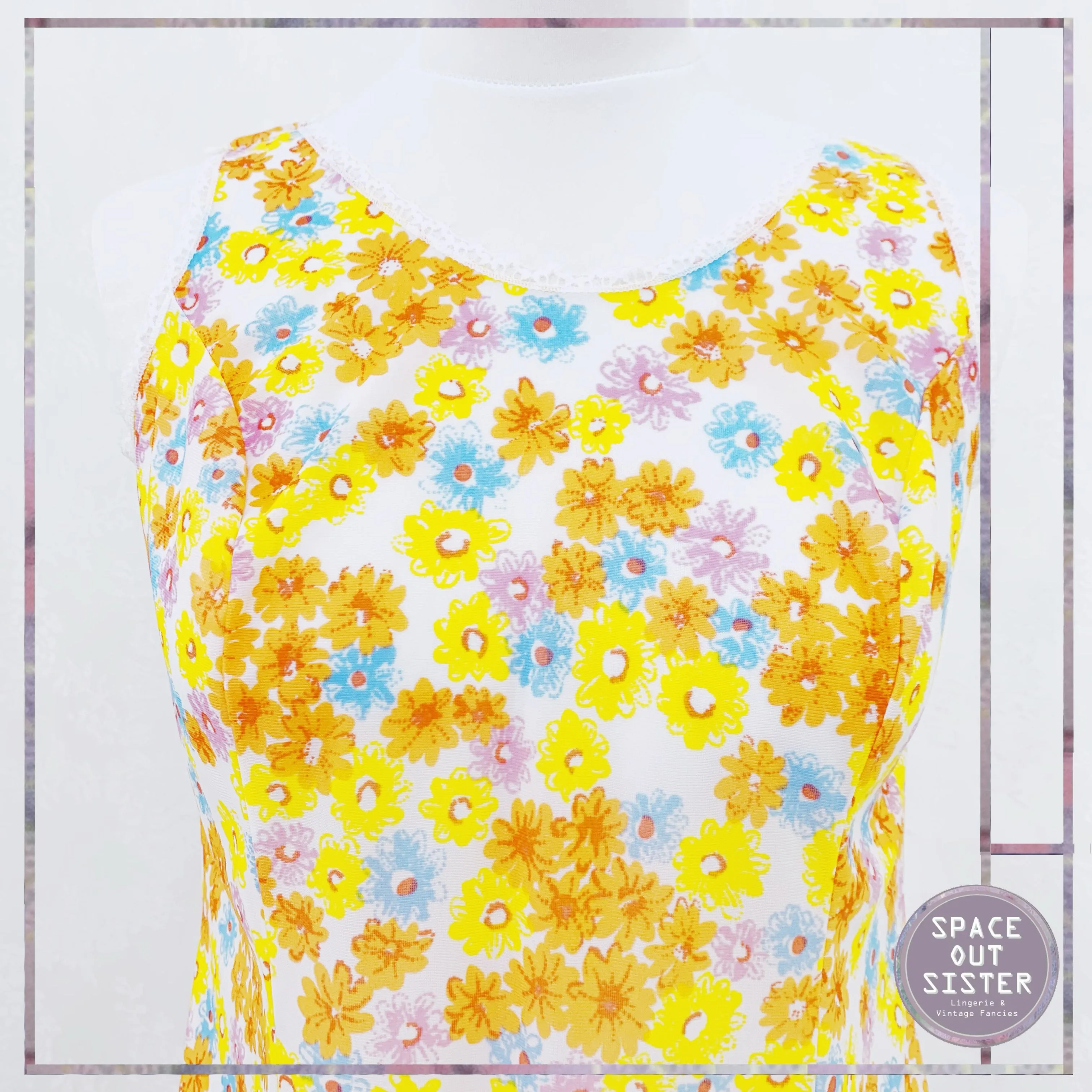 Circa 1970s Tangerine Floral Slip