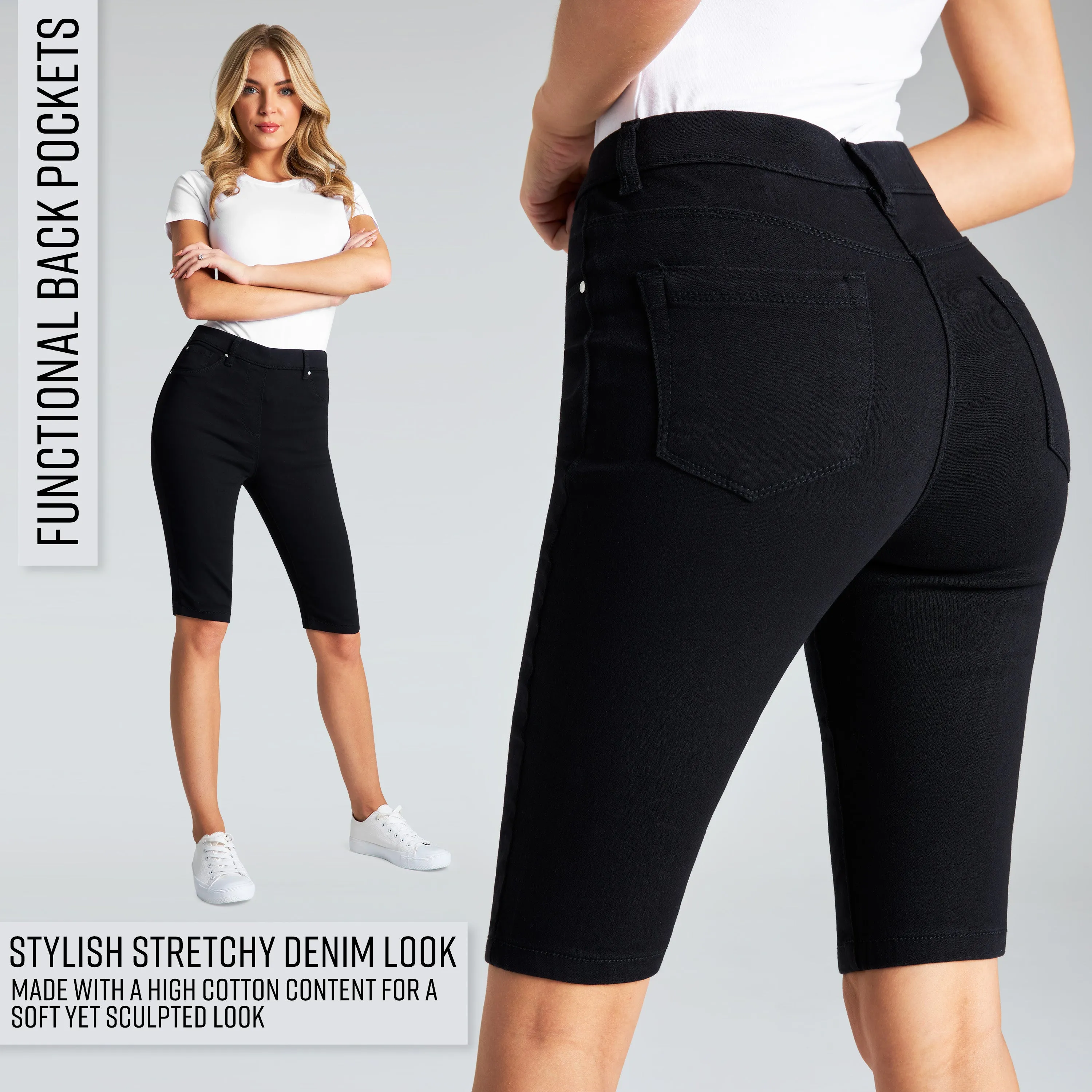 CityComfort Shorts - Jegging Denim Shorts for Women Knee Length