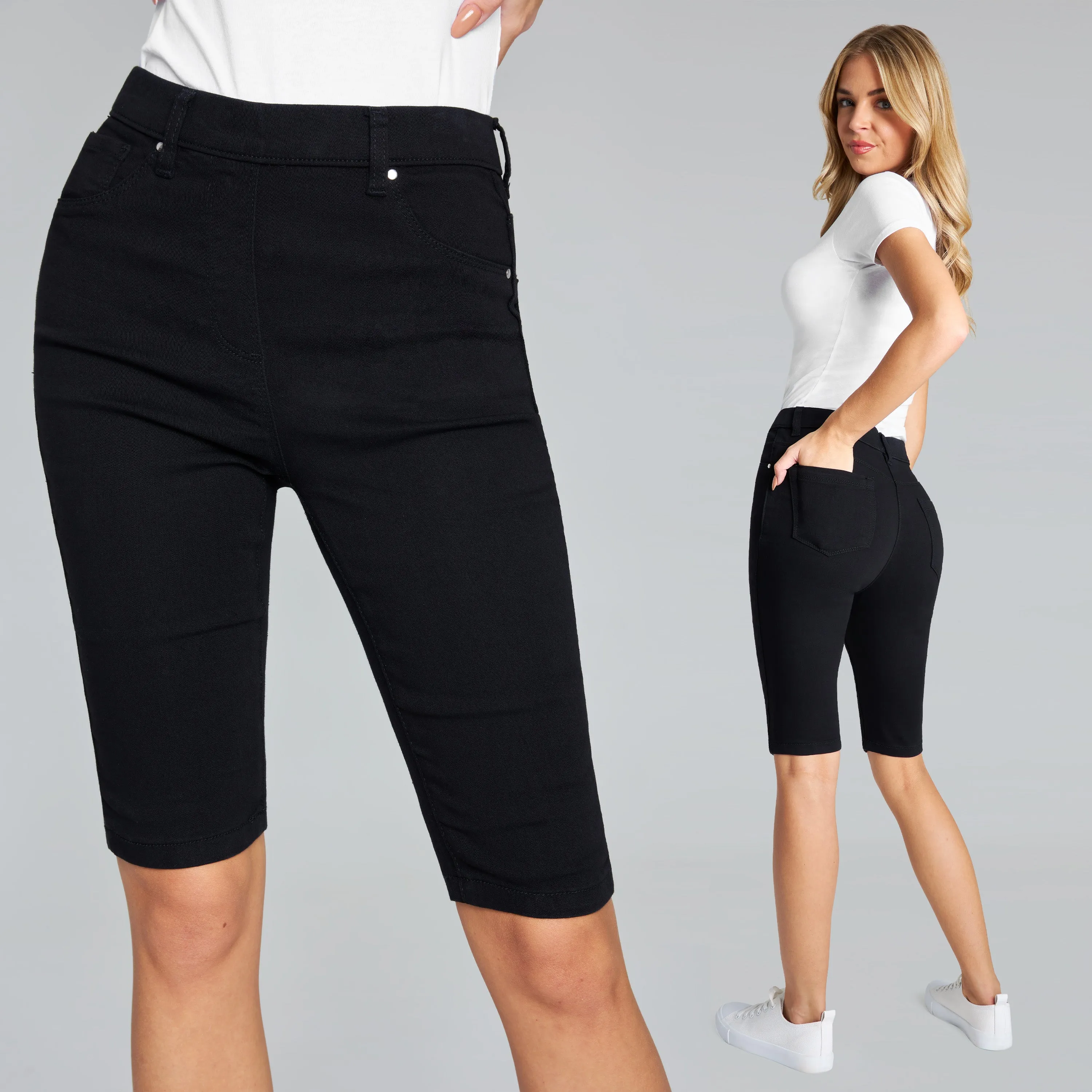 CityComfort Shorts - Jegging Denim Shorts for Women Knee Length