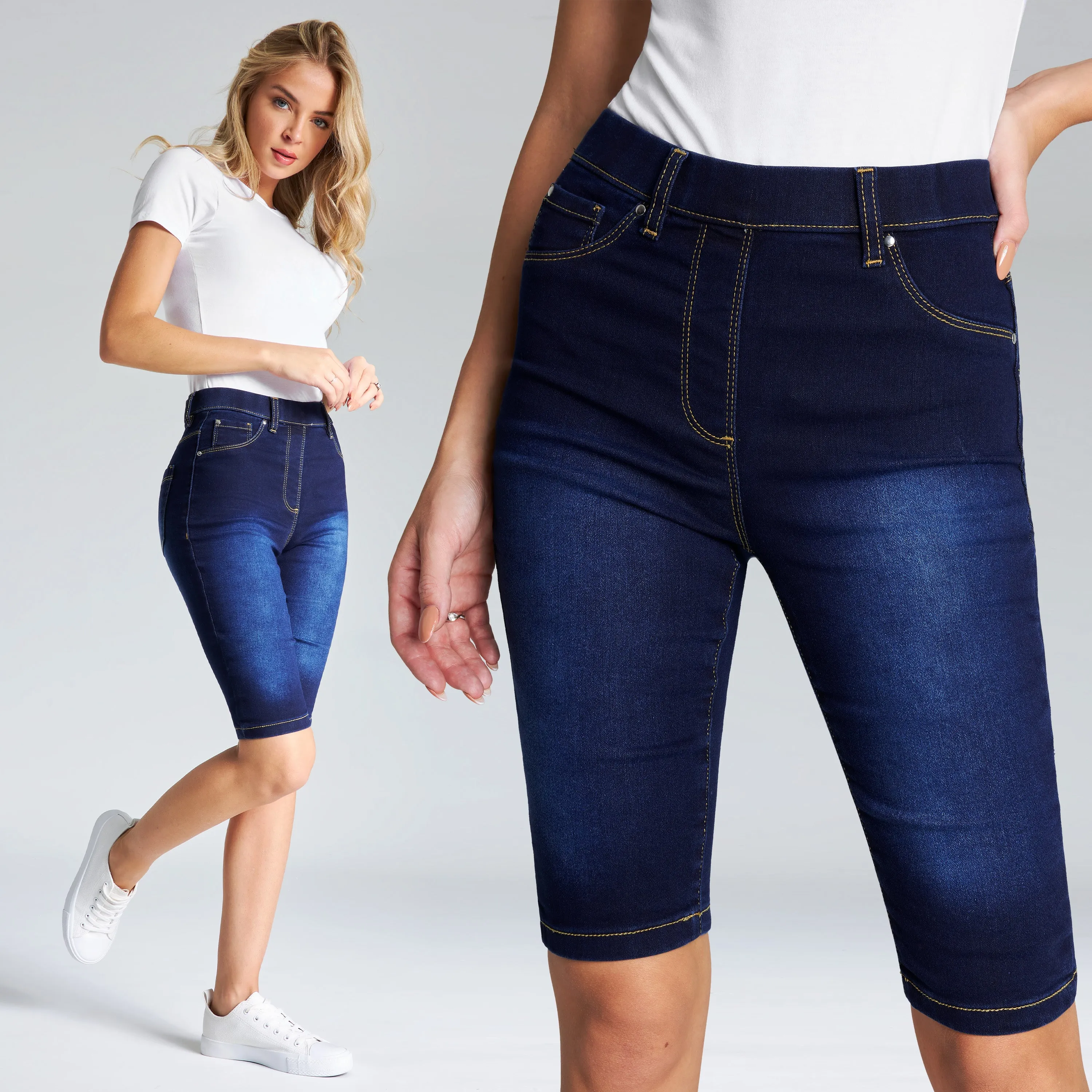 CityComfort Shorts - Jegging Denim Shorts for Women Knee Length