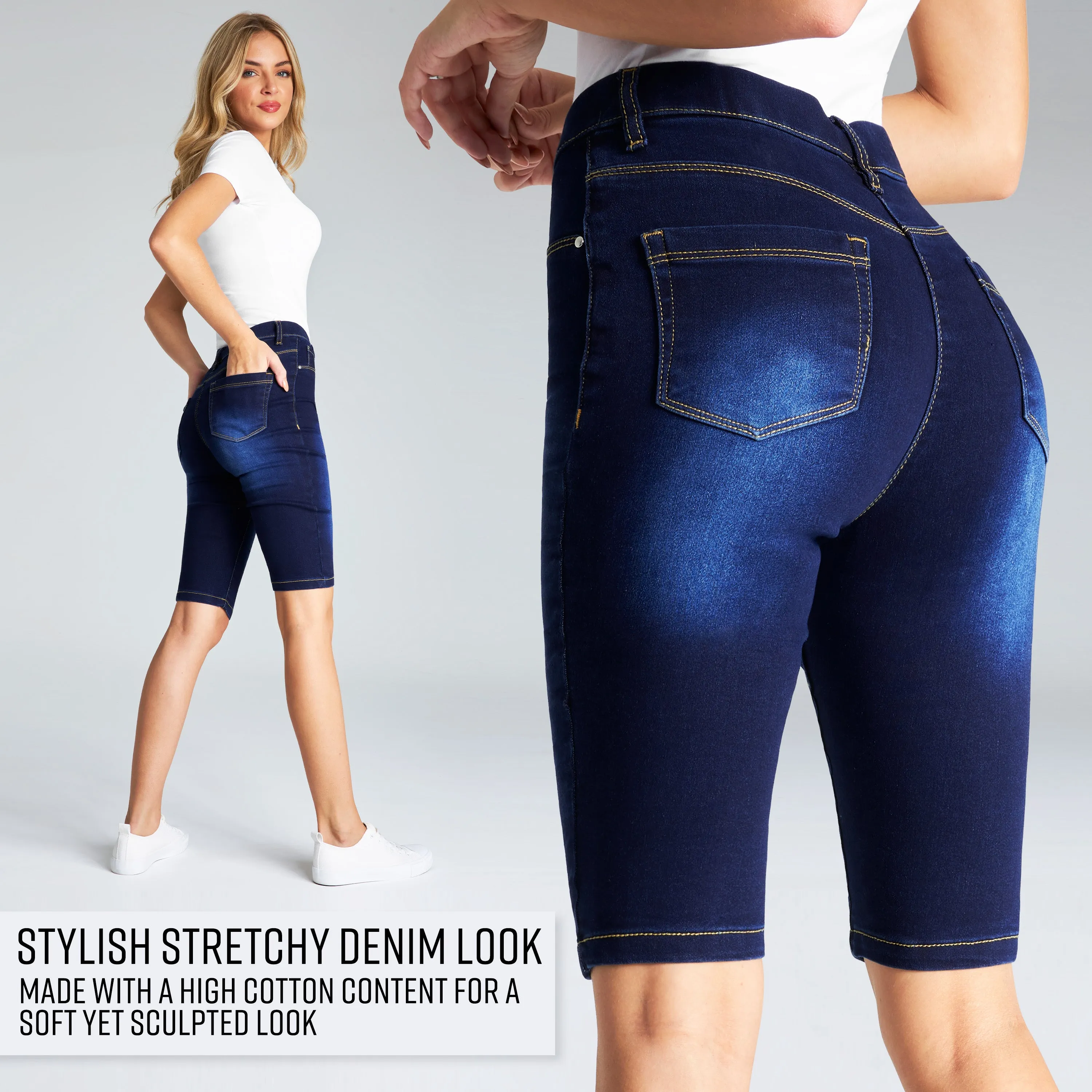 CityComfort Shorts - Jegging Denim Shorts for Women Knee Length