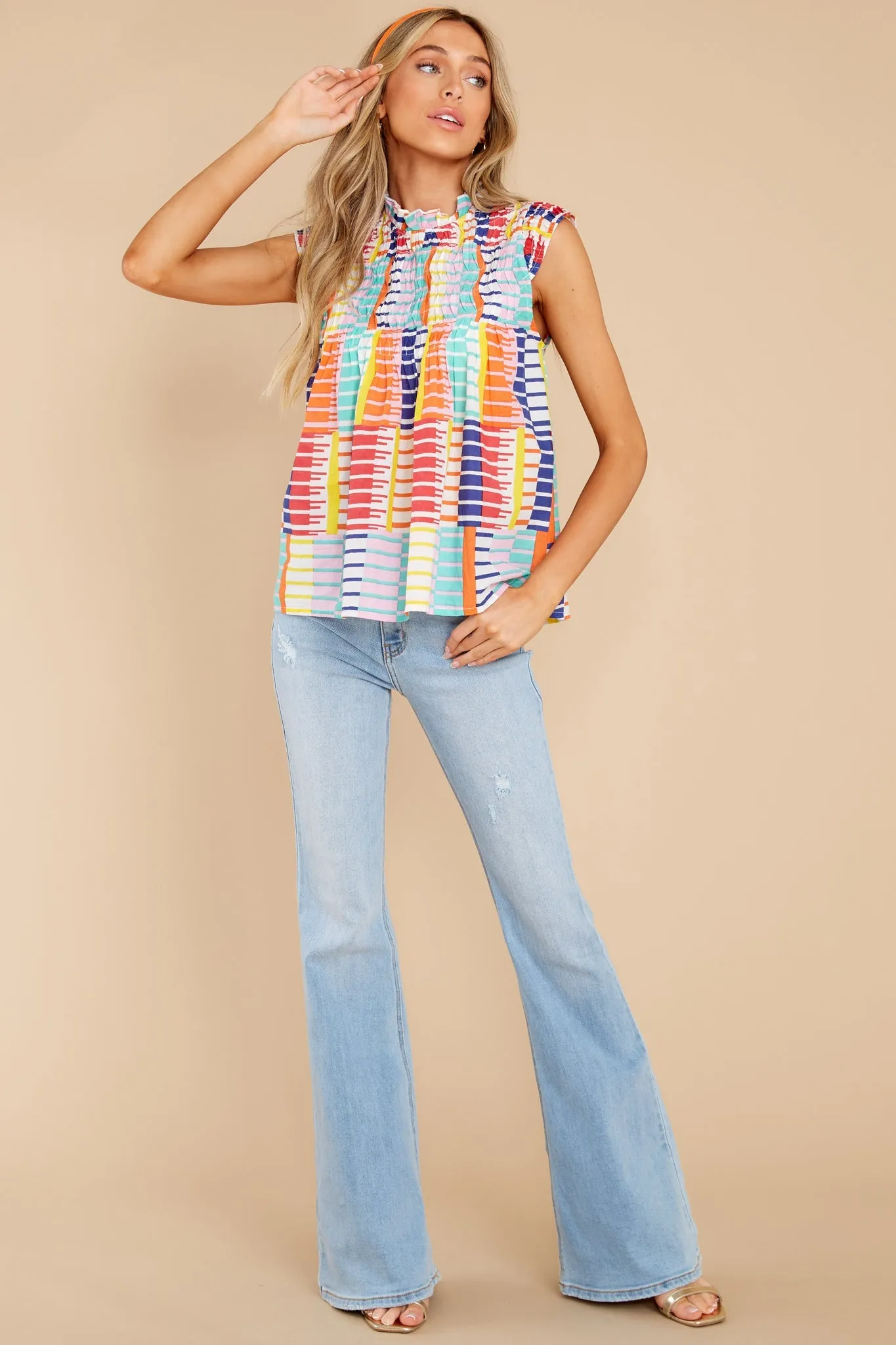 Color Me Surprised Ivory Multi Print Cotton Top
