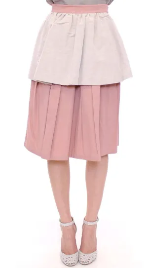 Comeforbreakfast Elegant Pleated Knee-length Skirt in Pink and Gray