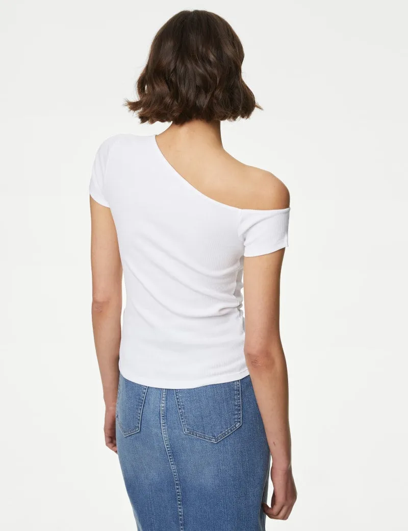 Cotton Rich One Shoulder Top