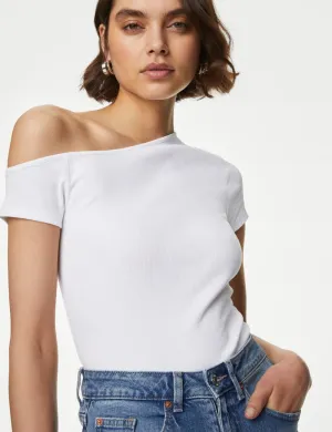 Cotton Rich One Shoulder Top
