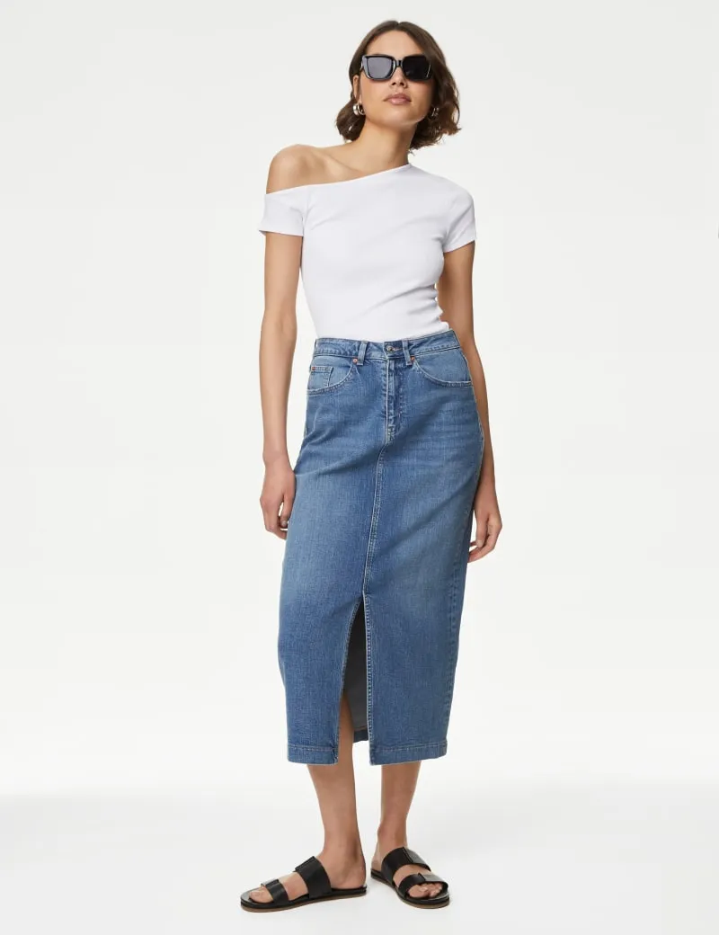 Cotton Rich One Shoulder Top