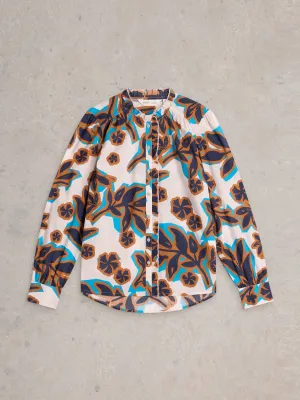 Cotton rich printed frill detail shirt