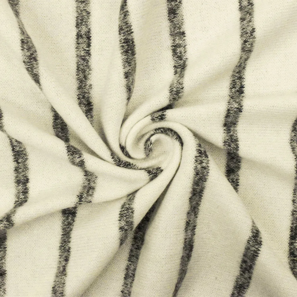 Could Ivory-Gray Stripe  Stretch Brushed Jersey Knit Fabric