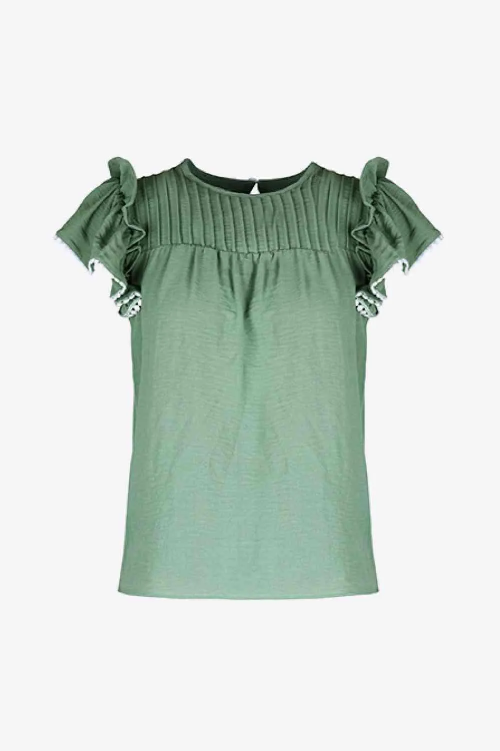Delightful Crew Neck Flutter Sleeve Blouse