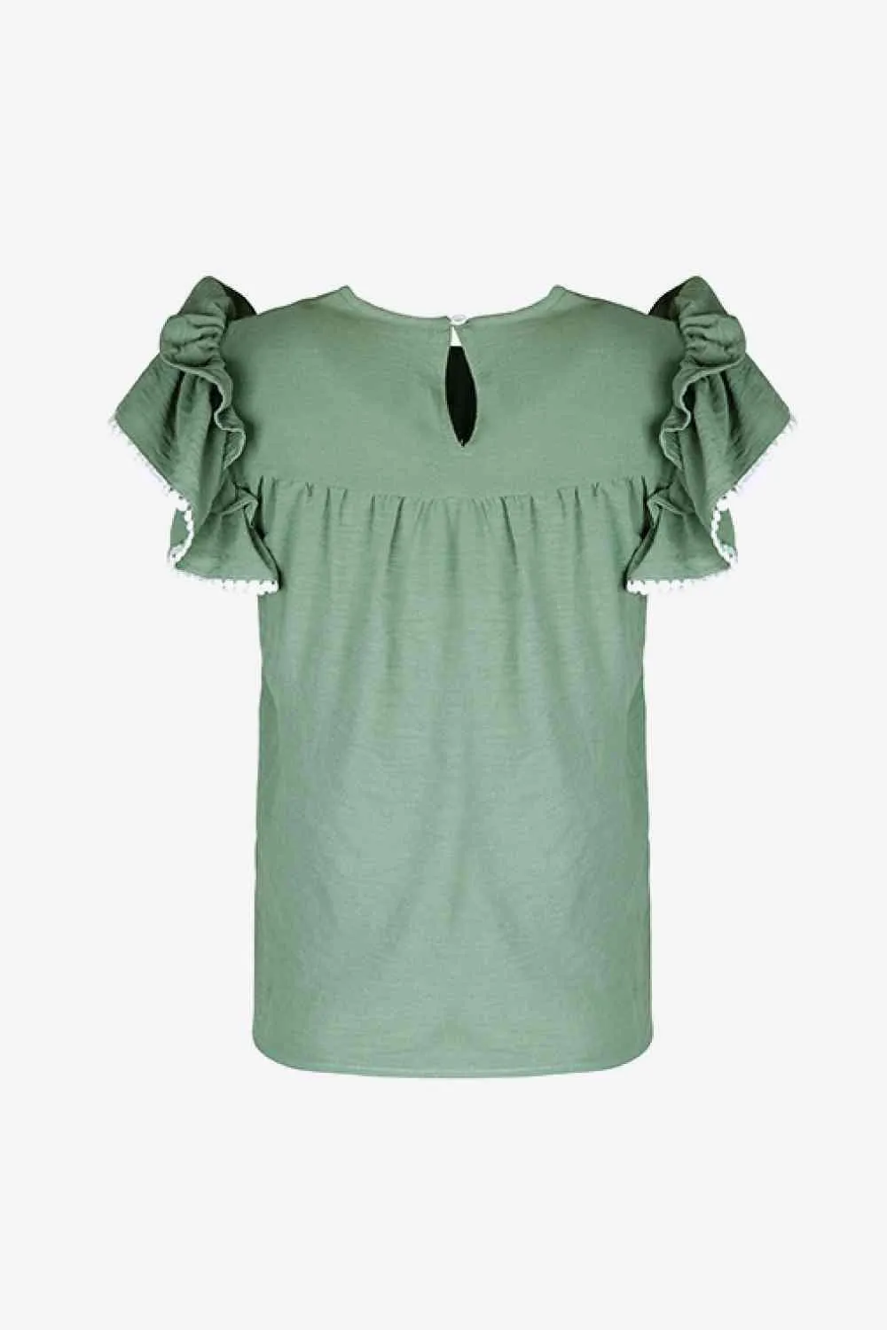 Delightful Crew Neck Flutter Sleeve Blouse