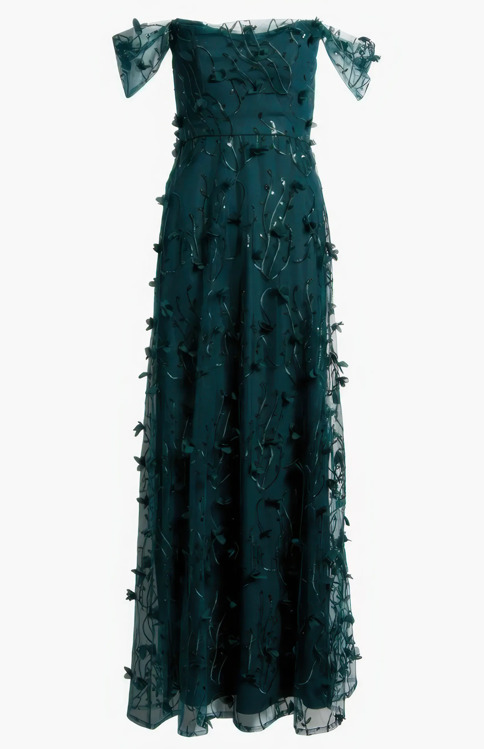 Dessy Collection Women's Off-the-Shoulder A-line Embroidered Dress Evergreen Size 6