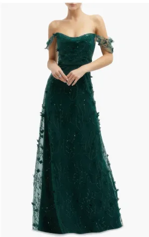Dessy Collection Women's Off-the-Shoulder A-line Embroidered Dress Evergreen Size 6