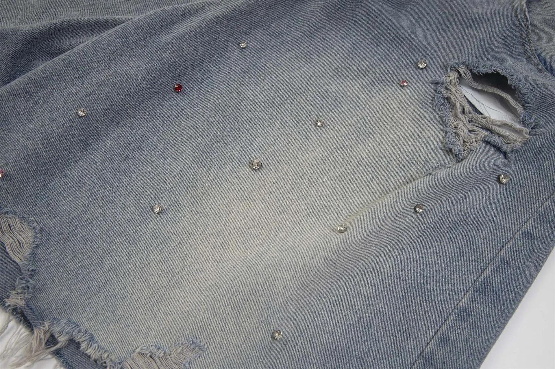 Distressed Denim Shorts with Gems