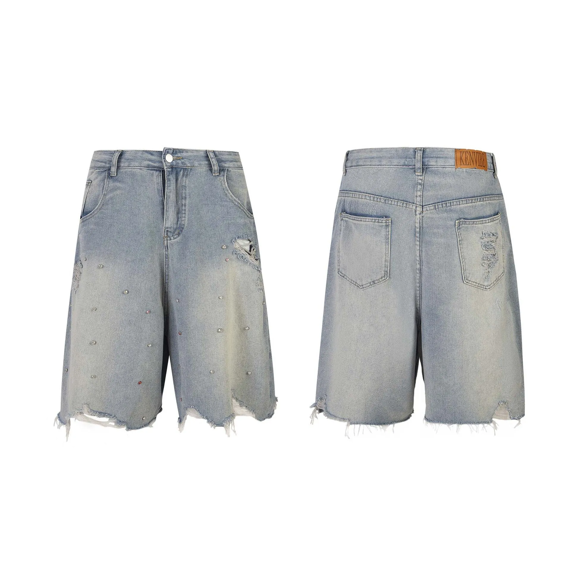 Distressed Denim Shorts with Gems